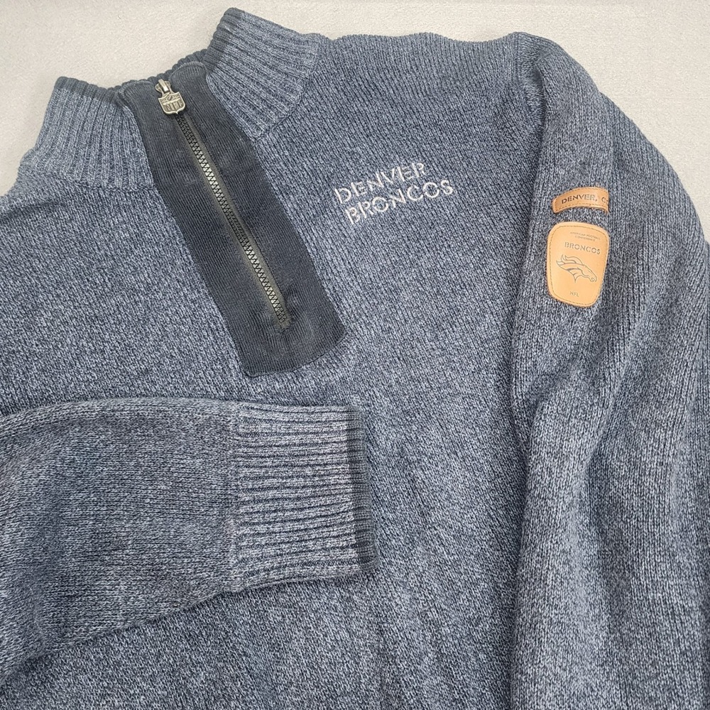 NFL Pro Line Denver Broncos Sweater Navy Blue 1/4 Zip Cotton Mens Large